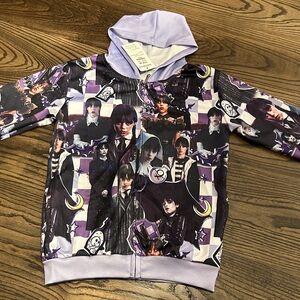 Wednesday Addams Purple Graphic Hoodie with Character Print